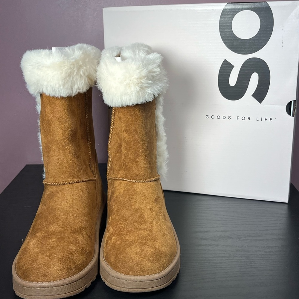 NEW SO Fur Lined Boots Size 5 ❄️ Suede Outer Easy On Boot Fast Shipping - Picture 5 of 5